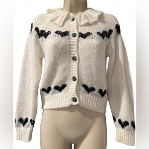Kimchi Blue Cropped Cardigan Heart Print Chunky Knit Coquette Cottagecore small